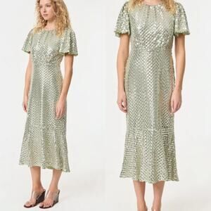 RHODE Nicolette Sage Green Sequin Silk Maxi Dress NWT Size 0
